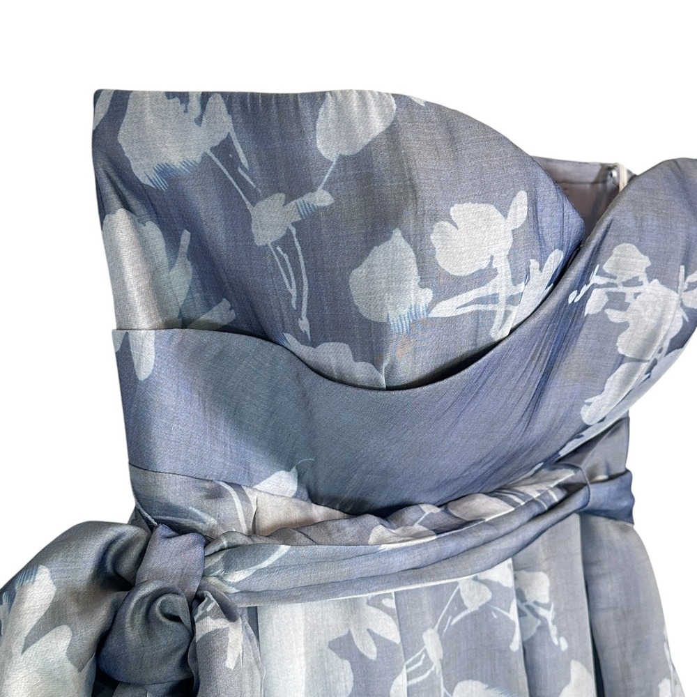 Donna Karan New York Formal Gown Strapless Organza 14 Tencel Floral‎ Blue NWOT - Picture 6 of 16